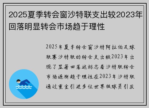 2025夏季转会窗沙特联支出较2023年回落明显转会市场趋于理性